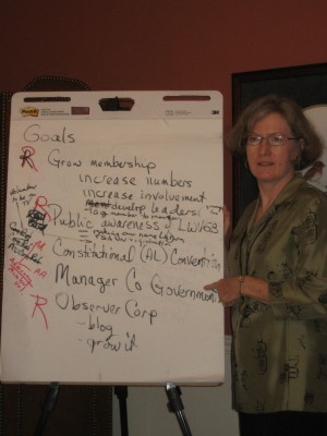 Ginny Randolph, President of LWVGB, leads Board Planning.